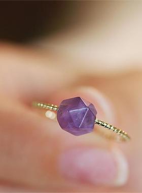 天然紫水晶戒指女陨石戒指小众设计个性时尚显白2023新款闺蜜礼物