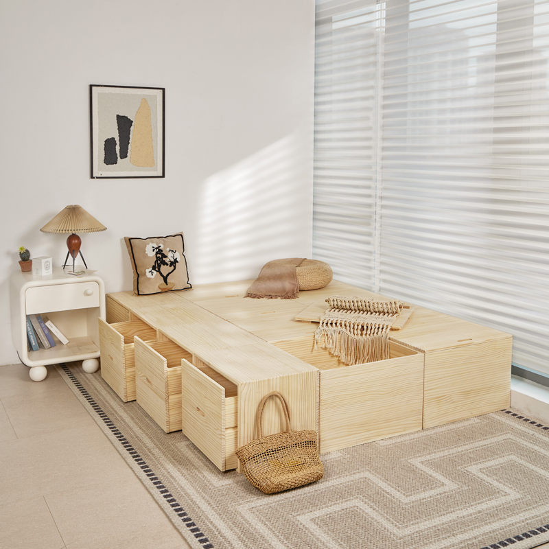 榻榻米木箱拼床实木箱体储物床自由组合床箱定做加宽飘窗拼接床箱