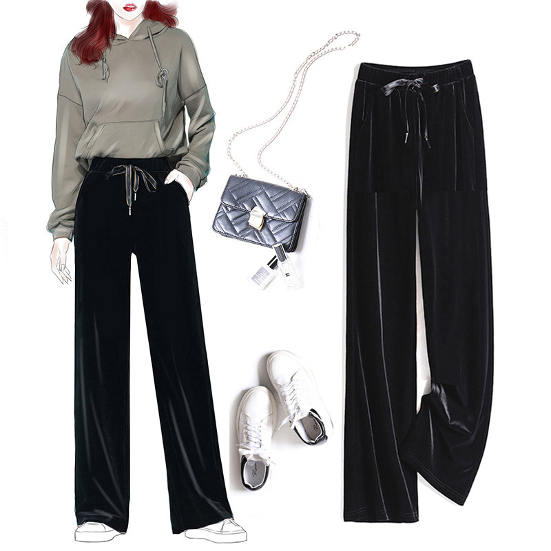 坠感金丝绒显瘦加绒秋冬新款阔腿裤 凌井颜休闲裤