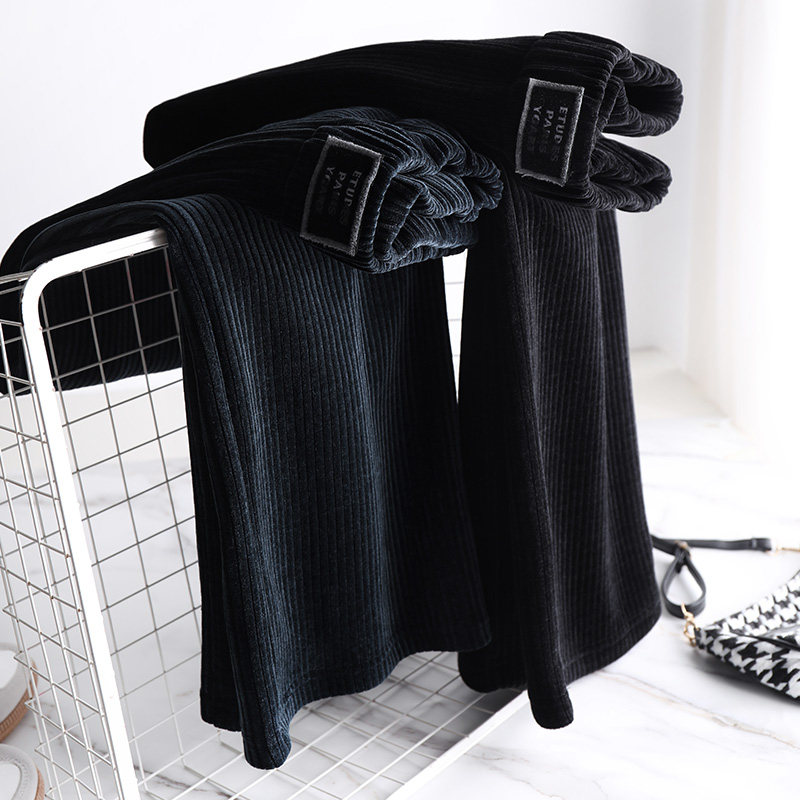 雪尼尔秋冬加绒灯芯绒雾霾蓝阔腿裤 凌井颜休闲裤