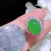 Cuiqin Emperor Bingyang Green Cabochon Ring 18k gold diamond inlaid with natural A-grade jadeite full and translucent