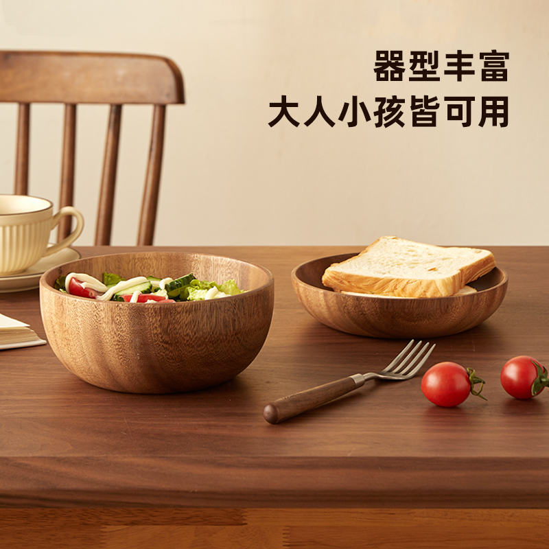 相思实木木碗家用整木饭碗木头木质木碗日式大号沙拉汤碗儿童餐具 - 图2