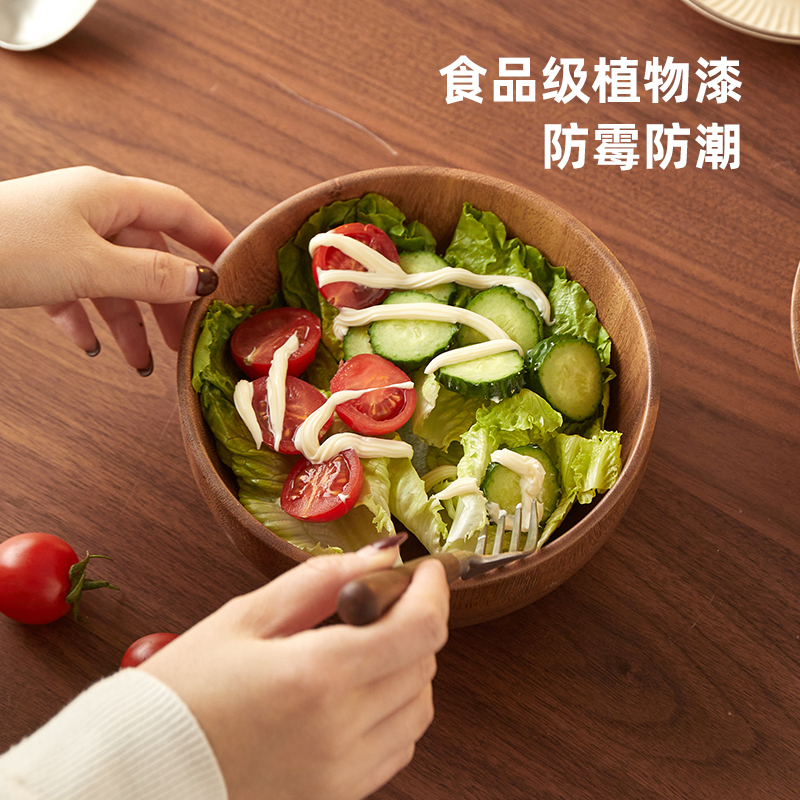 相思实木木碗家用整木饭碗木头木质木碗日式大号沙拉汤碗儿童餐具 - 图1
