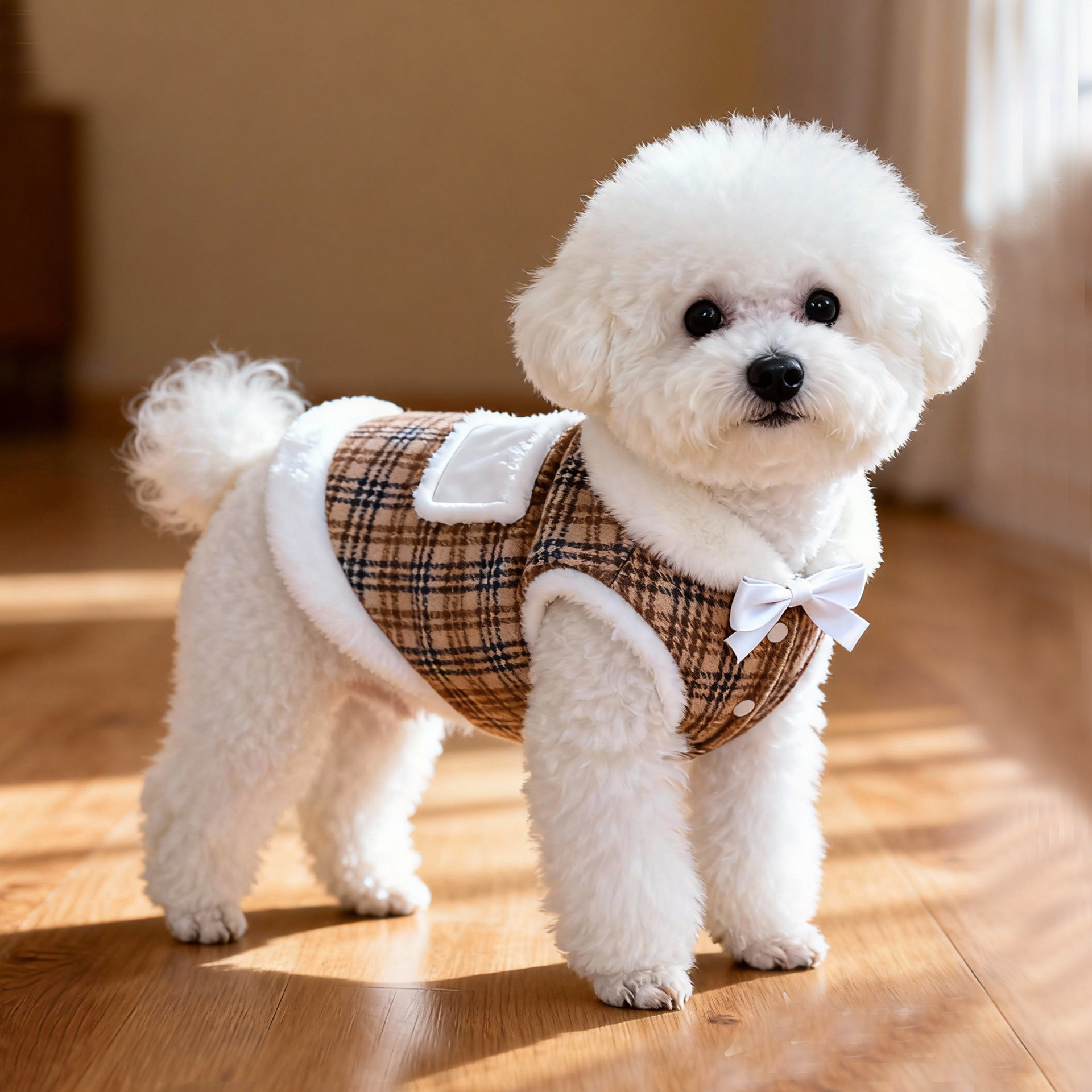 狗狗衣服小型犬格子毛绒背心泰迪比熊博美宠物猫咪服装幼猫秋冬装,淘宝优惠券,粉丝福利购,淘宝优惠卷