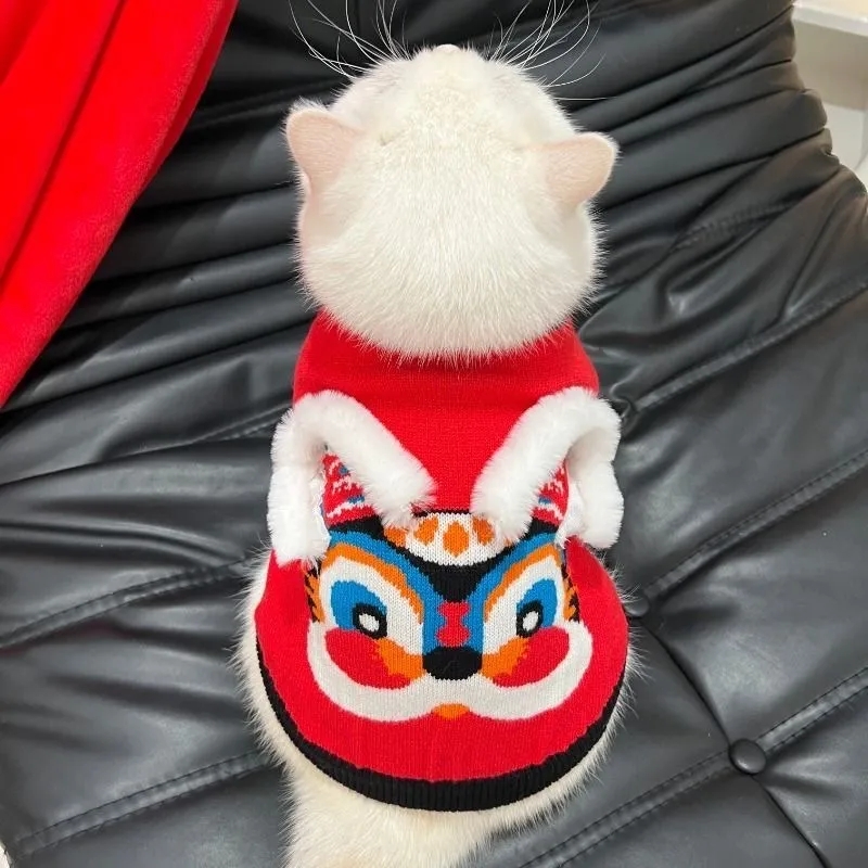 猫咪衣服秋冬季厚款加菲英短蓝猫布偶宠物猫小型幼犬保暖新年毛衣-图0