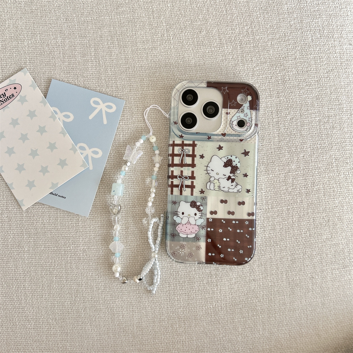 宏界 日韩小清新撞色拼接格纹睡帽Kitty猫适用苹果17ProMax手机壳iphone15新款16pro可爱款14pro防摔17保护套,淘宝优惠券,粉丝福利购,淘宝优惠卷