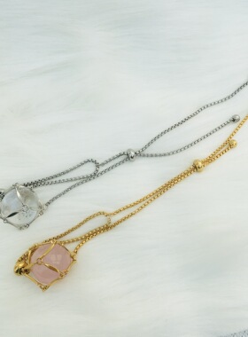 【扁平链】可调节更换水晶金属竹节手工编织网兜手链简约百搭女脚