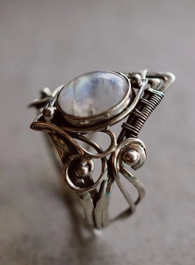 铭诚跨境热卖wish新品复古月光石戒指 欧美时尚庞克风格饰品首饰