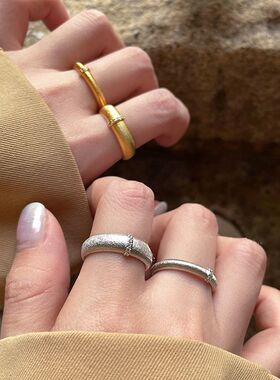 真金电镀菱形花朵锆石竹节开口