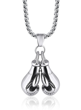 双男款钛钢拳击项链欧美健身嘻哈风饰品拳套吊坠不锈钢配饰
