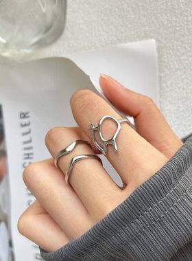 钛钢不掉色戒指开口简约银色个性冷淡风高级感百搭小众设计食指戒