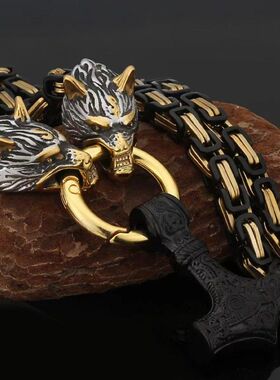 跨境热销复古北欧维京锤吊坠狼头