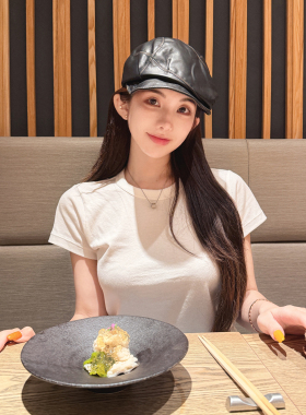 PickRui睿哥 英伦复古褶皱水洗八角帽女显脸小大头围帽子报童帽