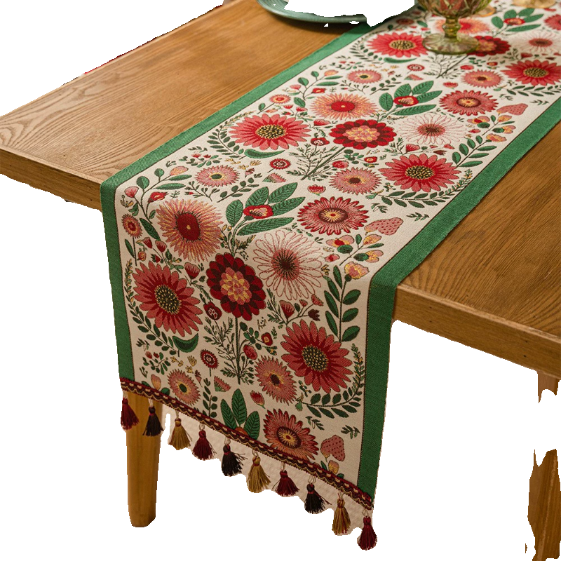 新款春天花朵桌旗油画风餐边柜旗布艺美式茶几电视柜长条装饰桌布,淘宝优惠券,粉丝福利购,淘宝优惠卷