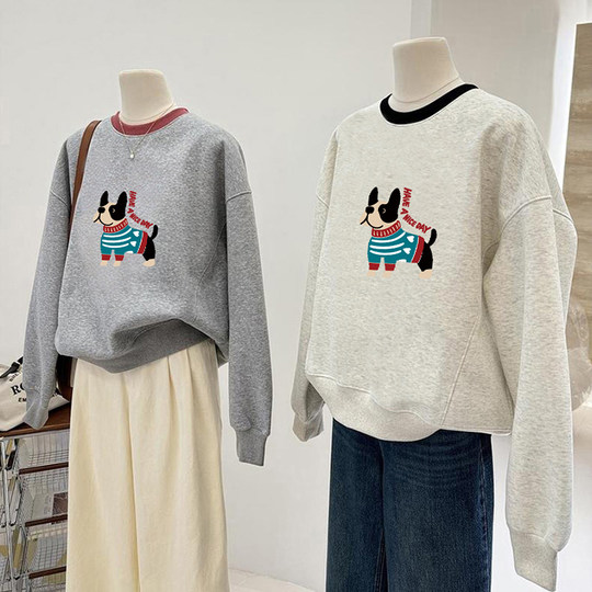 Puppy print coat, versatile long-sleeved sweatshirt for women
