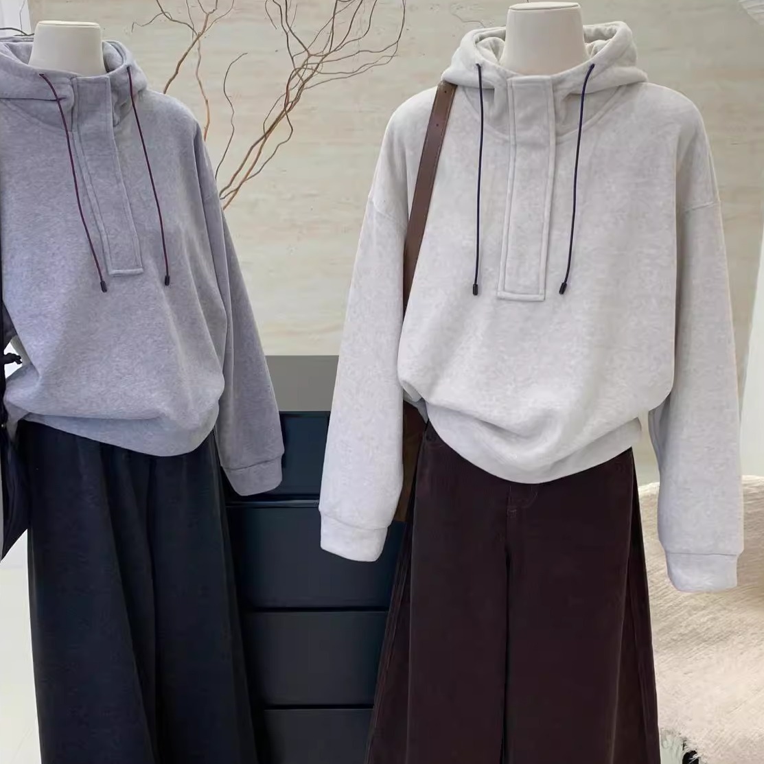 保暖连帽加厚加绒卫衣女高级感小众欧货爆款韩系宽松显瘦上衣外套 - 图3