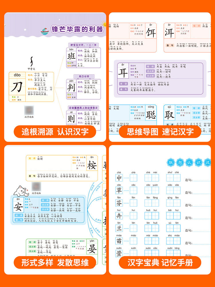 【荣恒】汉字宝典思维导图速记汉字小学生语文认识汉字偏旁部首笔画笔顺组词造句识字认字书练字教程教学教辅工具书写字宝典常用字 - 图3