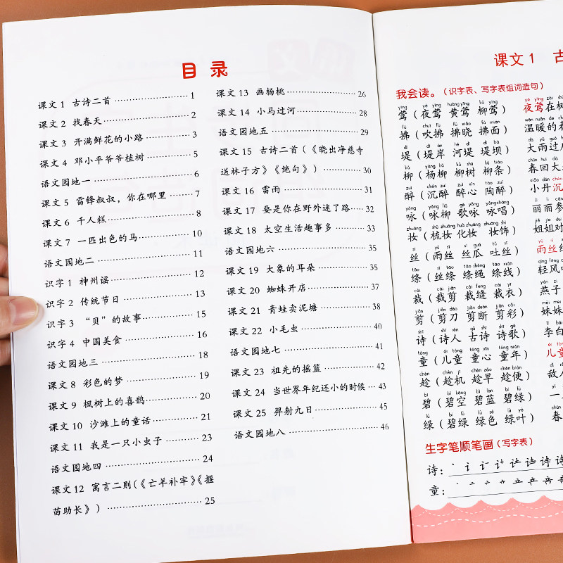 二年级上册生字组词造句阅读本语文基础知识大全汉字笔画笔顺词语句子积累手册上册人教版同步练习册识字表写字表汉语拼音专项训练