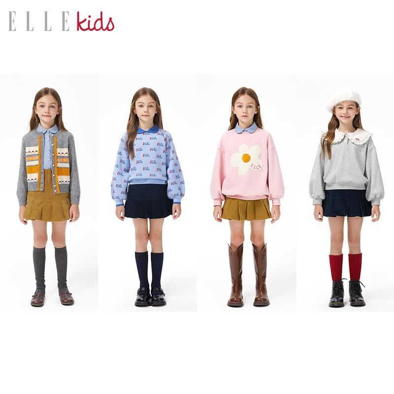 ELLEkids童装 法式复古灯芯绒学院俏皮百褶裙女童秋冬新款裙子*