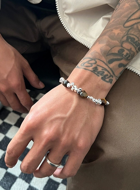 碎银拼接钛钢手链男简约复古手饰百搭高级感配饰小众ins饰品女