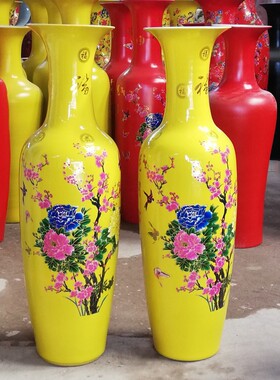 陶瓷花瓶摆件 中国红牡丹花落地陶瓷大花瓶 喜庆工艺品开业摆件