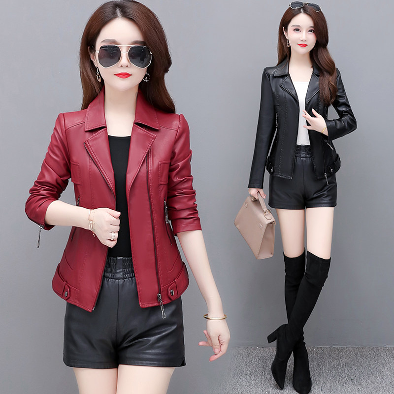 2021春秋新款海宁短款韩版潮皮夹克 赛袖皮衣
