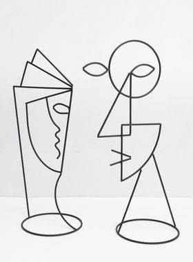 欧式创意铁艺黑色线条五官摆件样板房售楼部卧室书房客厅桌面饰品