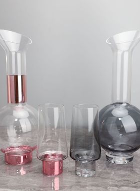 欧式创意渐变斜口玻璃酒器套装烟灰样板房餐厅简约玫瑰金酒杯酒具