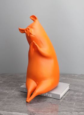 树脂蓝色小猪工艺品北欧轻奢创意家居儿童房样板间装饰品动物摆件