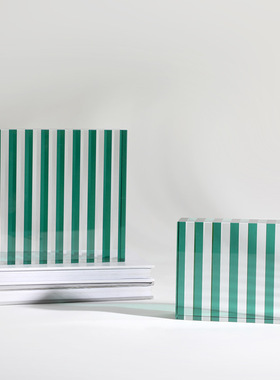 现代家居装饰绿色条纹透明水晶摆件样板间桌面方向水晶工艺品摆设