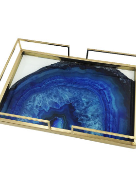 欧式轻奢金属托盘长方形美式复古家用客厅茶几水杯茶盘玻璃水果盘