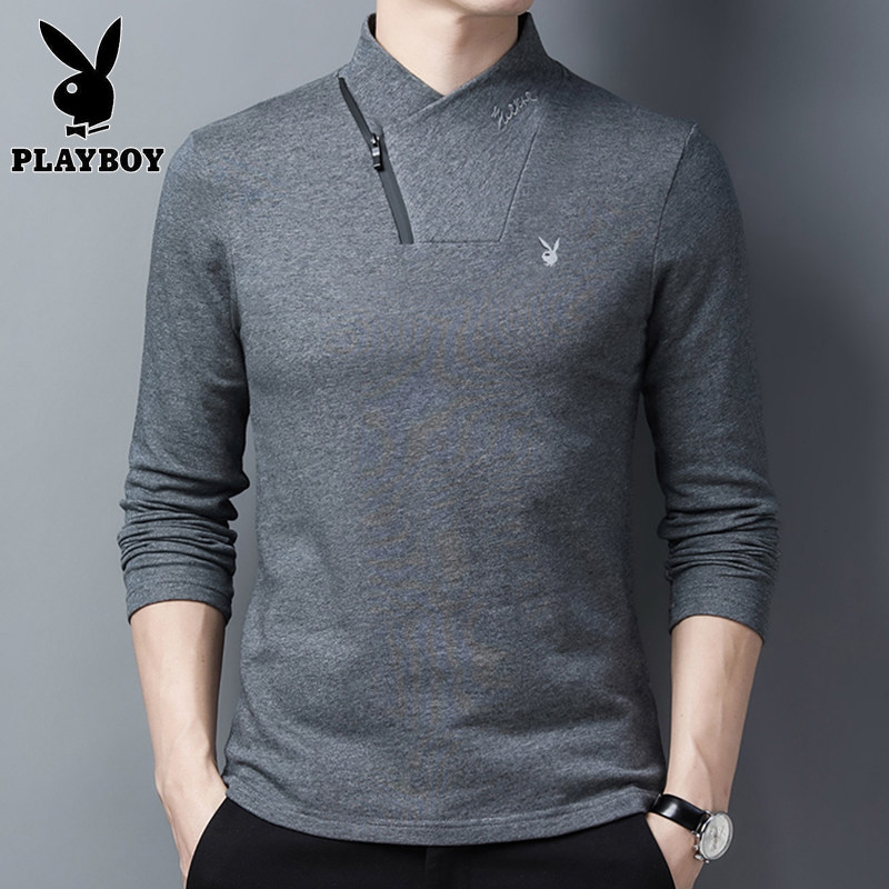 花花公子长袖t恤男士半高领卫衣 playboy悠行客T恤
