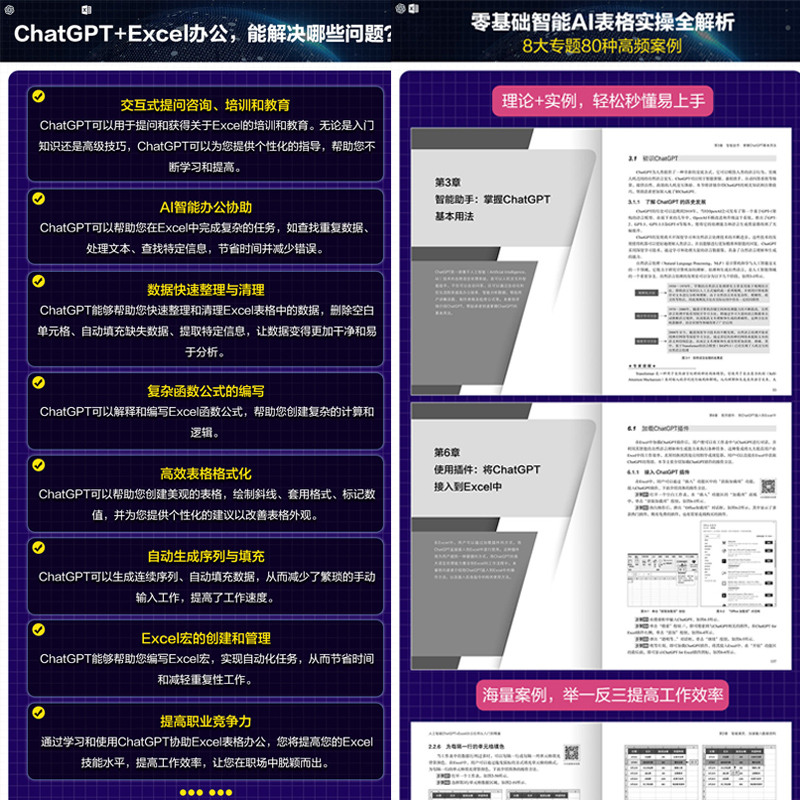 正版 人工智能ChatGPT+Excel办公应用从入门到精通 零基础入门电脑办公软件office wps ppt Excel函数公式速查大全 AI办公应用技巧