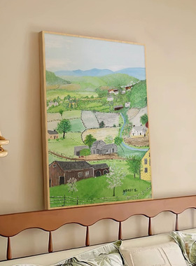 田园风客厅沙发背景墙装饰画原木风玄关挂画治愈系风景大幅落地画