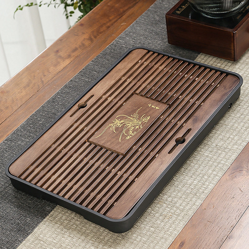 Kung Fu tea set tea tray tea tray drainage and water storage dual-purpose komu tea table melamine chassis wooden walnut