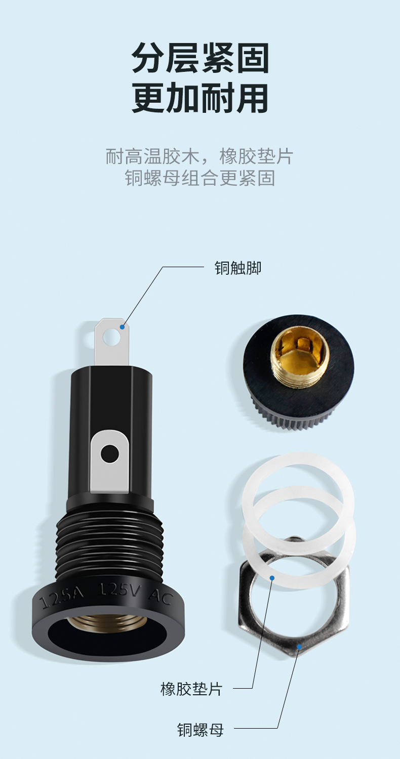 FUSE黑色保险管座5*20 6*30 10A保险丝座 耐高温胶木熔断器保险座 - 图3