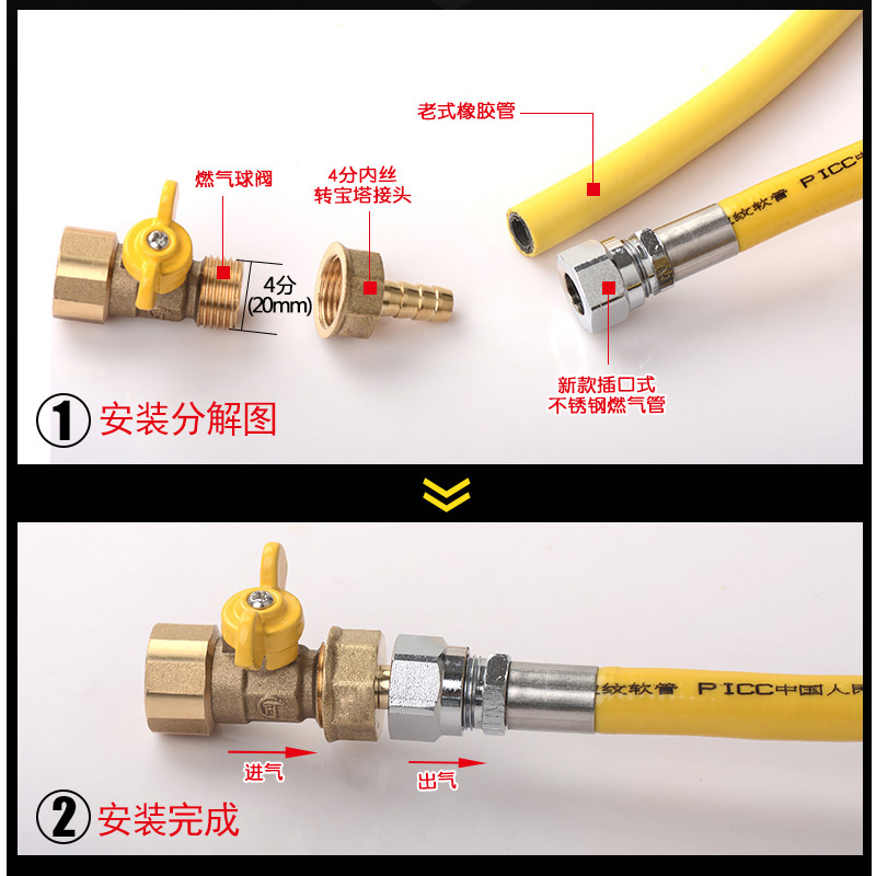 煤气燃气管宝塔三通接头天然气热水器一分两路对接接口格林分叉嘴-图2