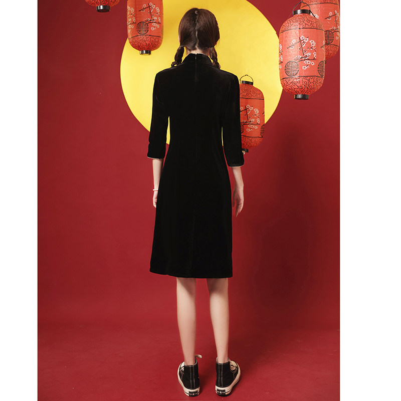 国潮旗袍2021新款秋冬长袖连衣裙 森莞旗袍