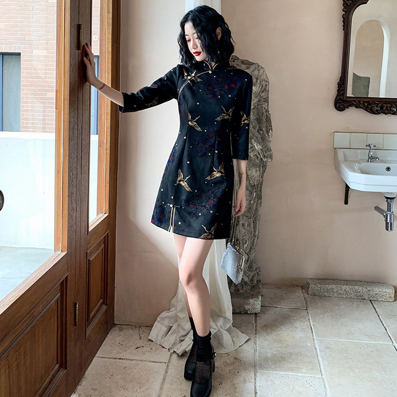 国潮年轻款2021年新款秋冬长袖旗袍 森莞旗袍