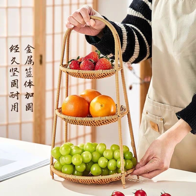 欧式水果盘多层三层干果盆藤编零食盘下午茶托盘小吃篮子围炉煮茶 - 图3