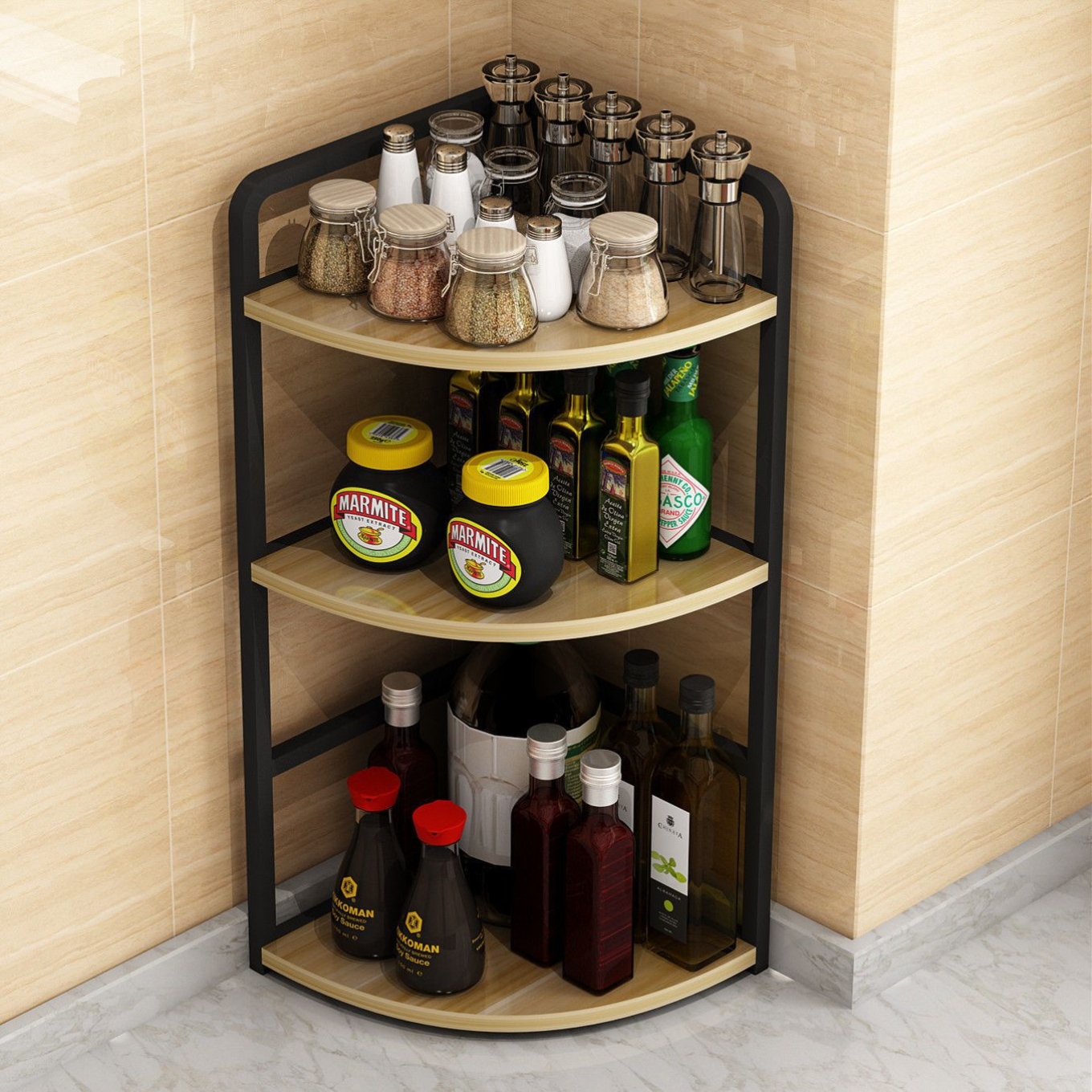 转角置物架调味品架厨房用品大全台面调料架不锈钢三角墙角收纳架 - 图1