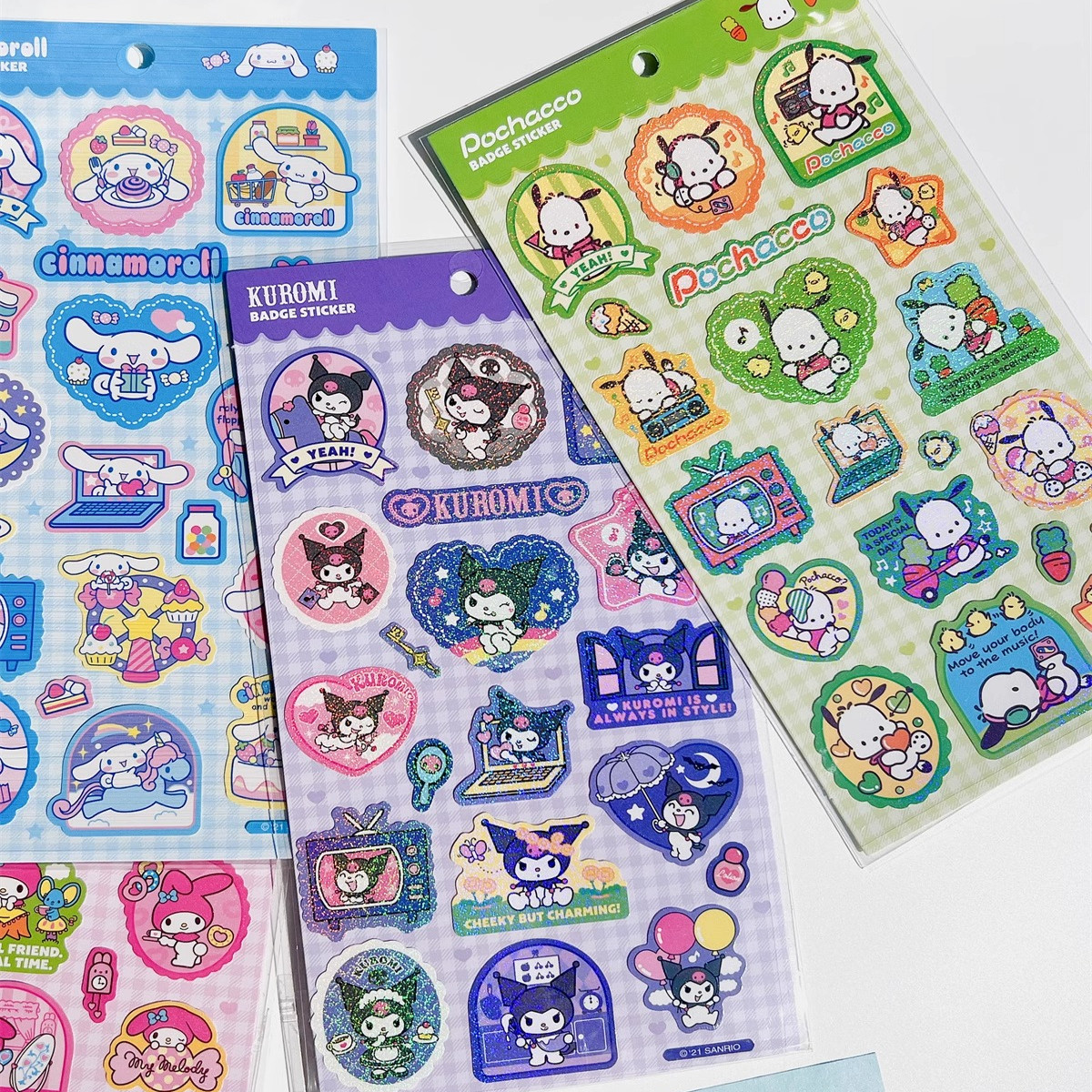 可爱卡通少女心贴纸徽章贴纸咕卡装饰情景贴画彩色大图案文具背包 - 图3