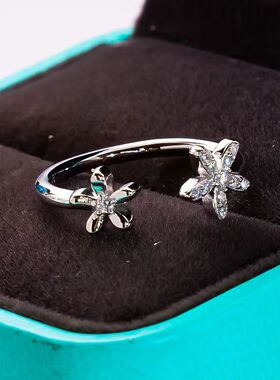 D色莫桑石简约花朵食指开口戒指