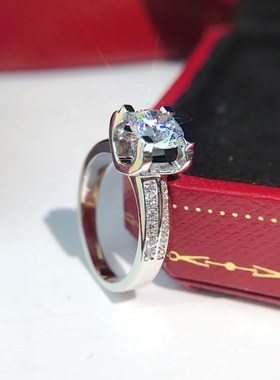 银镀金双排钻戒指莫桑石四爪