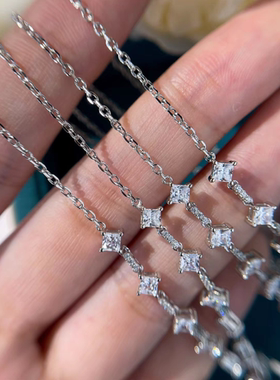 莫桑石黄宝石蓝钻流苏项链