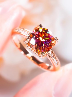 D色莫桑石红宝石四爪牛头戒指