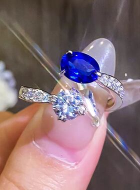 D色莫桑石蓝白宝石开口戒指