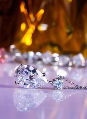 D色莫桑石水滴项链轻奢小众