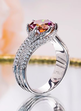 银镀铂金三排钻红宝石戒指