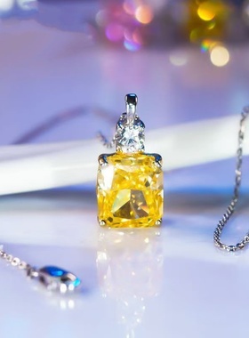 银镀金5克拉四爪黄钻项链